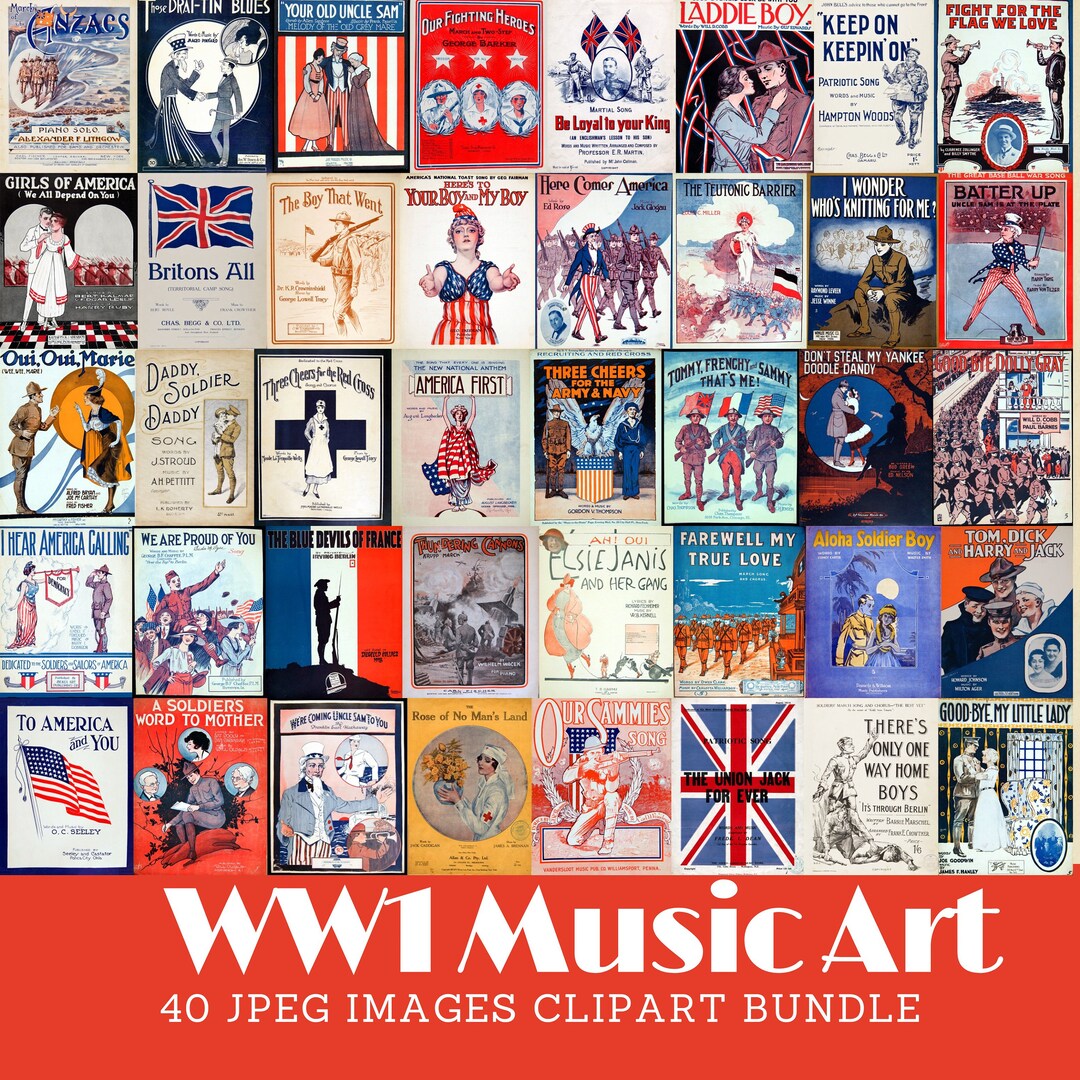 WW1 Sheet Music Clipart Bundle World War One Music Art Digital Images