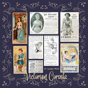 Viktorianische Frauen Korsetts Clipart Bundle, Junk Journal Ephemera, 1890er Jahre Frau Korsett Werbung digitaler Download, Junk Journal Printable