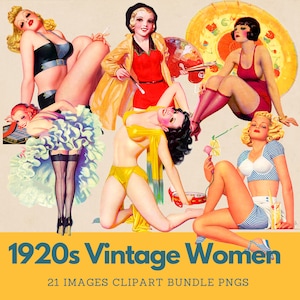 Vintage Pinup Girl Clipart Bundle 1920s Women PNG Vintage Calendar Girls Clipart 1930s Women