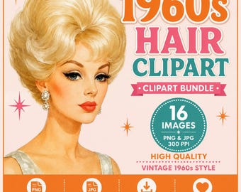 Retro 1960s Hairdo Clipart Bundle: Fashion Wigs, Styles (digital