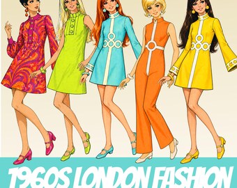 1960s Fashion Clipart Bundle: Midcentury Mod Girls (Digital Download)