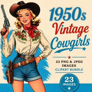 ビンテージカウガールクリップアートバンドル：1950年代レトロ