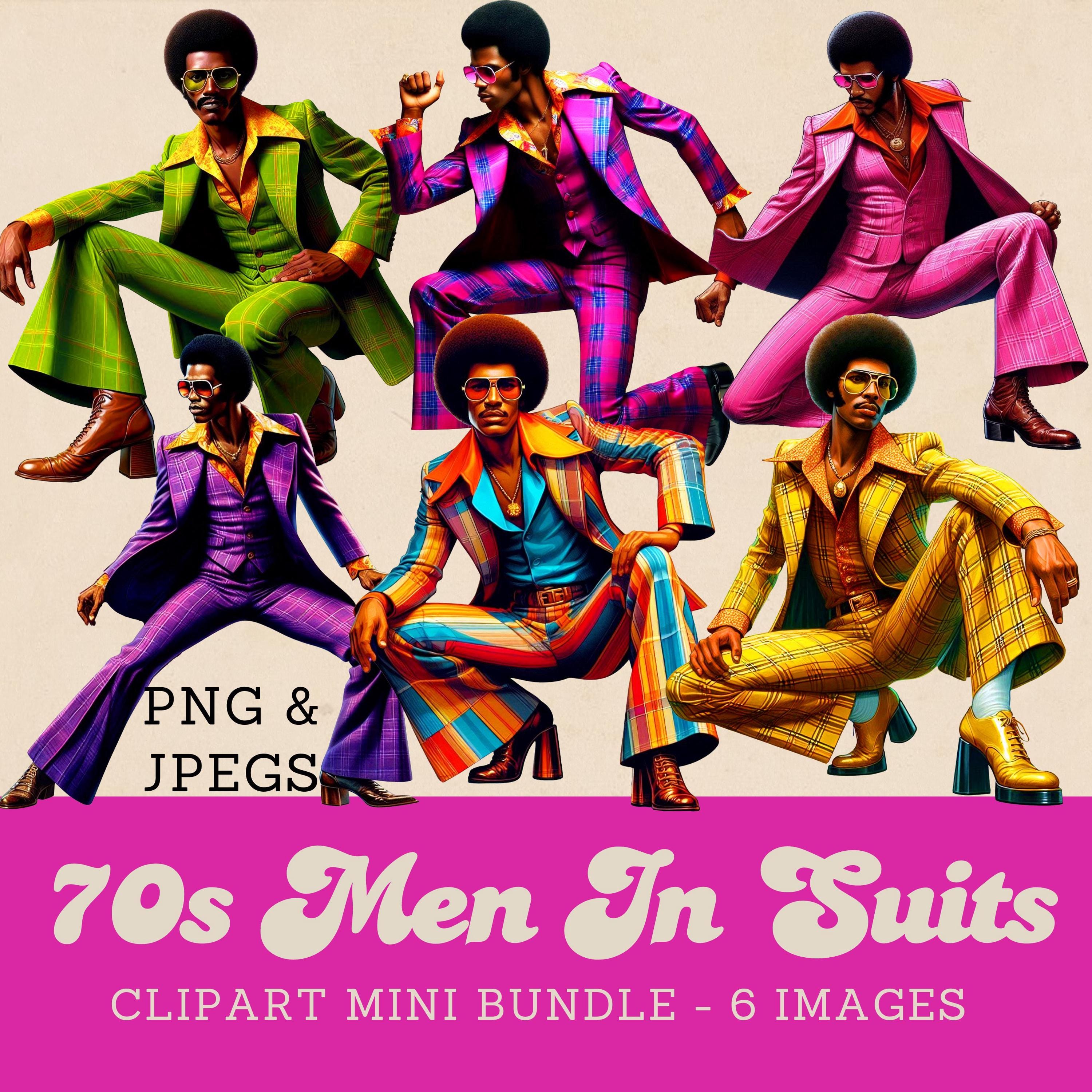 70s Groovy Black Men Clipart: Retro Fashion Suits (PNG, JPEG) - Etsy