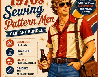 70s Men Fashion Clipart: 1970s Sewing Pattern Images (PNG)