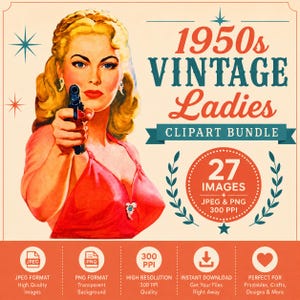 1950s Housewives Clipart Bundle: Vintage Ladies PNG Images (Digital Download)