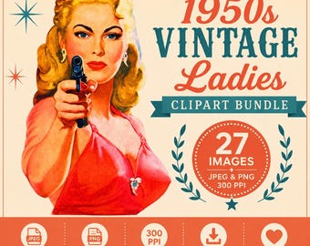 1950s Housewives Clipart Bundle: Vintage Ladies PNG Images (Digital Download)