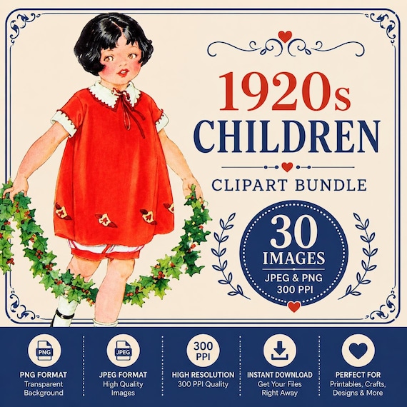 1920s Kids Clipart Bundle: Vintage Children Fussy Cuts (Digital Download)