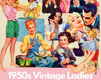 1950s Women Clip Art Bundle: Vintage Ladies PNG Images (Digital Download)