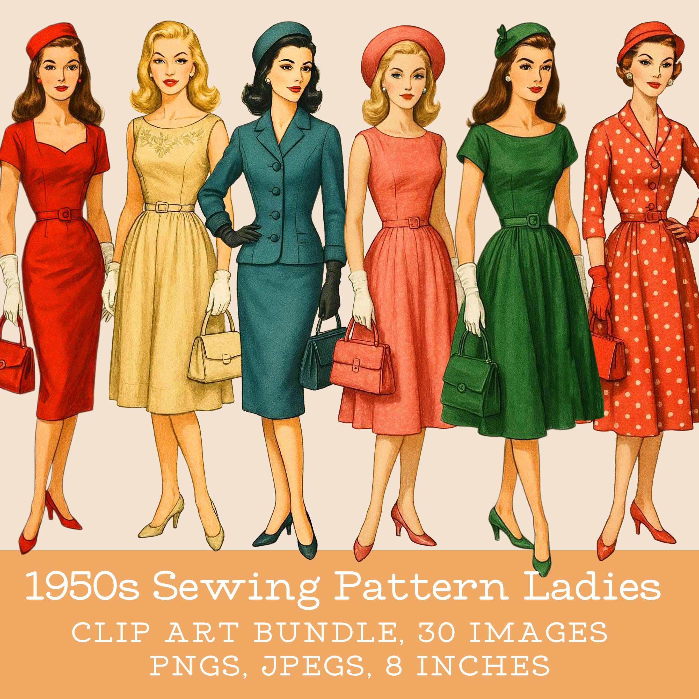1950s Fashion Clip Art Bundle: Vintage Women's Clothing Illustrations  (digital Download) - Etsy, image size:2700x2700