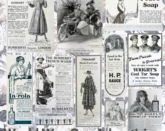 WW1 Advertising Ephemera Bundle: Vintage Ads from 1910s (Digital Download)
