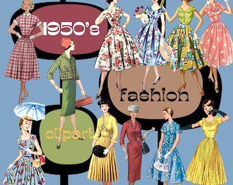 1950s clipart bundle Midcentury Fashion Retro dress png