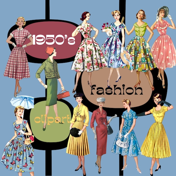 1950s clipart bundle Midcentury Fashion Retro dress png