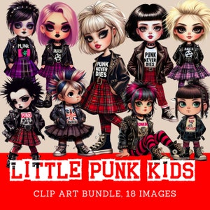 Punk Kids Clip Art Bundle Descarga digital Cute Punk Girls Imágenes digitales Punk Rock Clipart Punk Kids Clipart