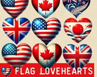 Flag Heart Clipart Bundle: Patriotic Digital Images (PNG & JPEG)