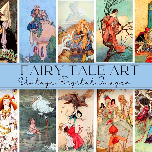 Vintage Fairytale Clip Art Bundle Fairy Tale Digital Download Antique Children's Book Illustrations Fairytale Junk Journal Images