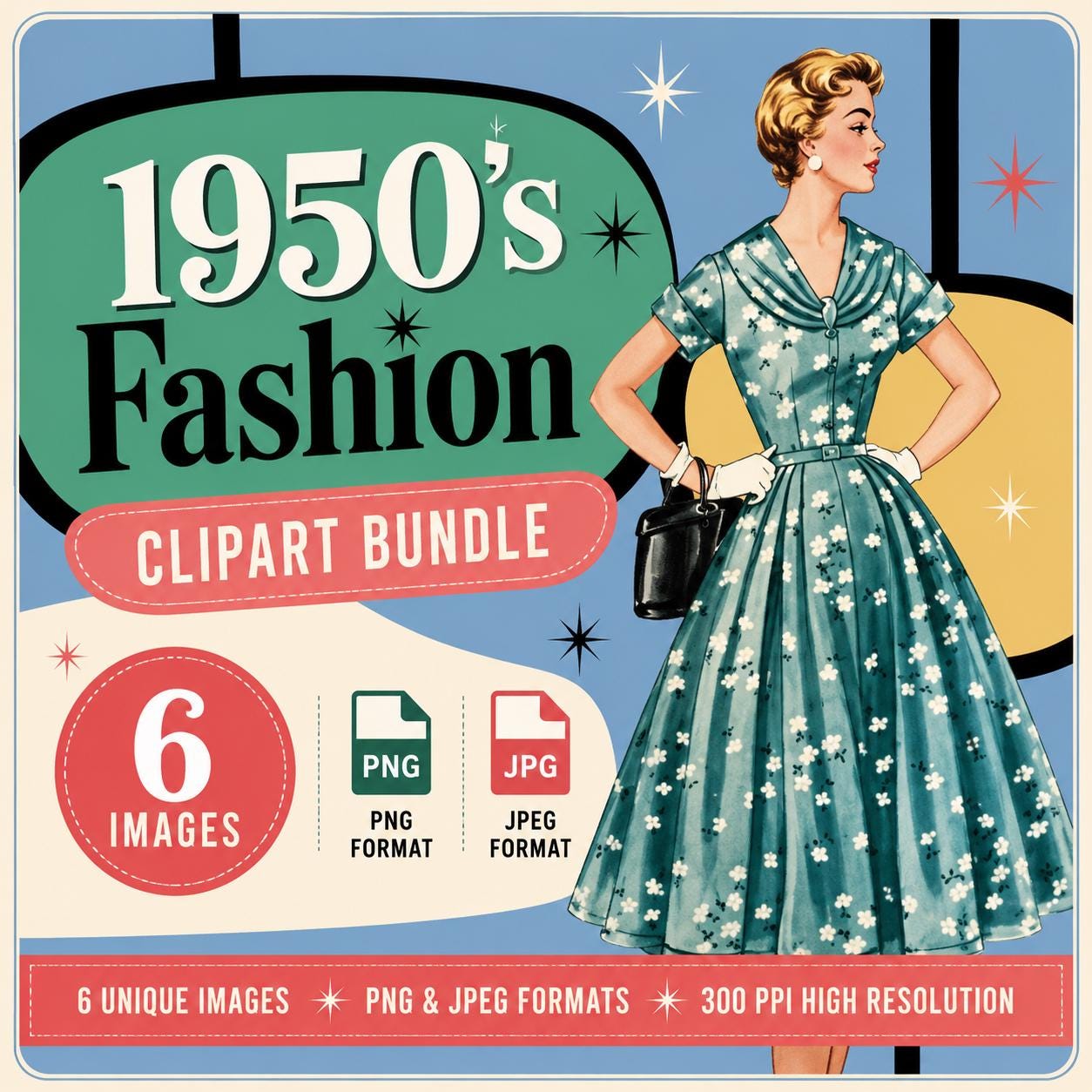 50s Fashion Style 洋書 1〜5 まとめ売り 1950s Fashion Clipart Bundle: Vintage Dresses (digital Images) - Etsy