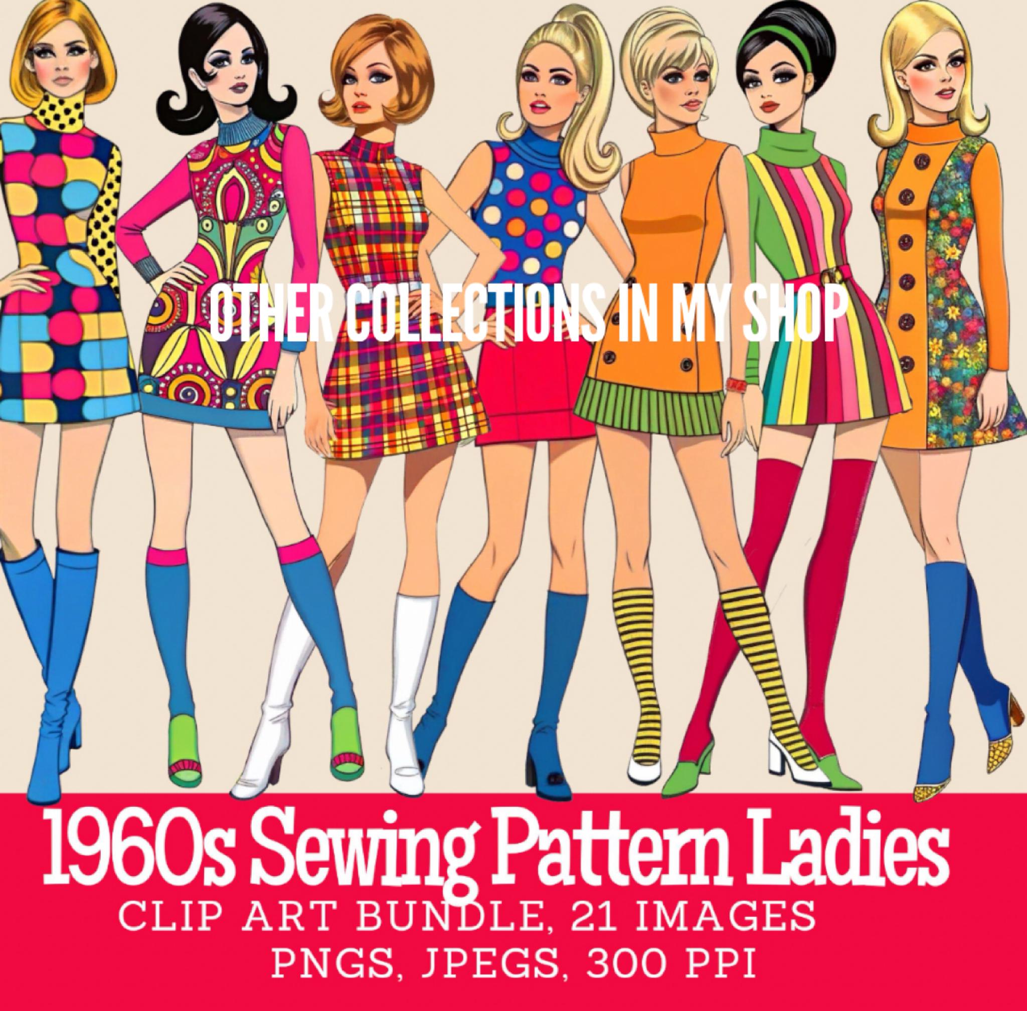 1950s Fashion Clip Art Bundle: Vintage Women's Clothing