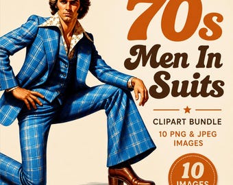 70s Men's Fashion Clipart: Groovy Plaid Suits (PNG) - Etsy