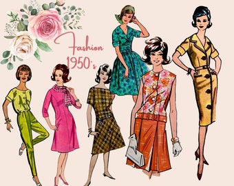1950s Fashion Clipart Mini-Bundle: Mid-Century Women's Styles (Digital Download)