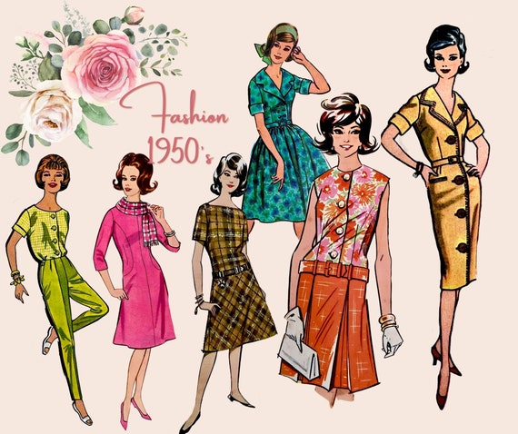1950s Fashion Clipart Mini-bundle: Mid-century Women's Styles