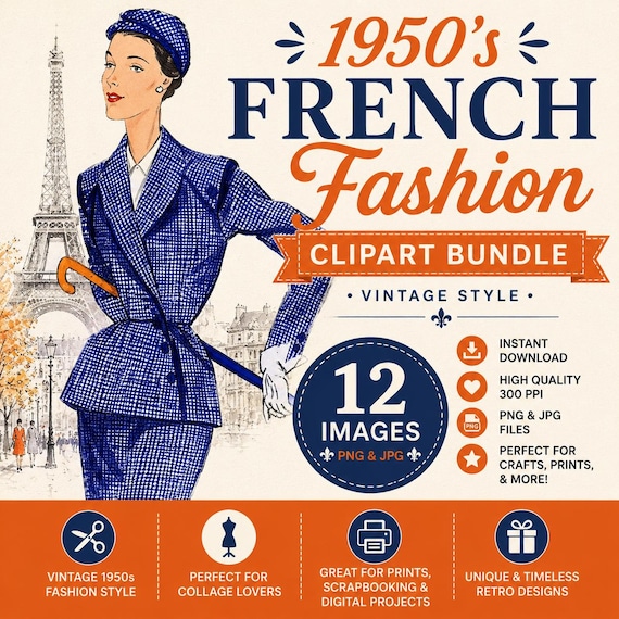 フィフティーズ　ファッション　COLLECTING THE 1950S 1950s French Fashion Clipart Bundle: Mid-century Women (digital