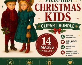 Vintage Christmas Kids Clipart Bundle Victorian Children Christmas Digital Images Commercial Use