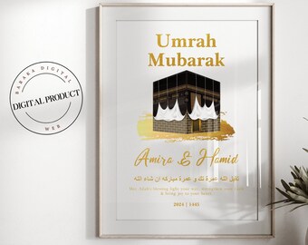 Personalized Umrah Mubarak Print, Islamic Gold Foil Gift (Digital Product)