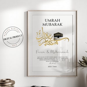 Impression personnalisée Omra Moubarak Cadeau Omra Impression numérique affiche islamique Décoration de l'Aïd image 1