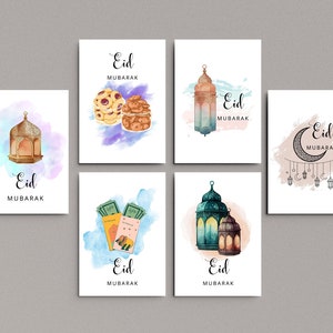 Cartão Eid Mubarak, impressão digital, Eid Mubarak em tamanho 5x7 polegadas, cartões Eid, cartões postais Eid