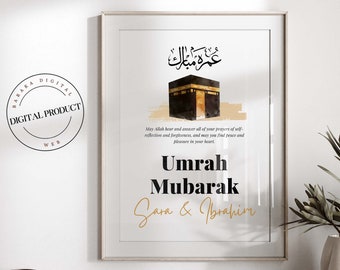 Impression personnalisée Omra Moubarak | Cadeau Omra | Impression numérique | affiche islamique | Décoration de l'Aïd