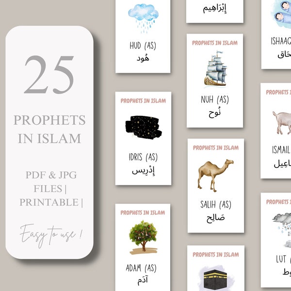 Prophets in Islam Printable Flashcards | Islamic Homeschool | Digital Print | Montessori Furniture