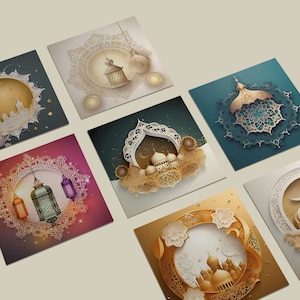 Cartão Eid Mubarak, Impressão Digital, Eid Mubarak no Tamanho 15x15 cm, Cartões Eid, Cartões Postais Eid