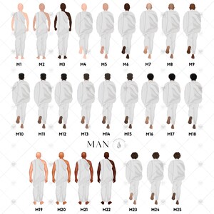 K&ouml;nnte beinhalten: Eine digitale Illustration von 25 M&auml;nnern in wei&szlig;en Roben, die in einer Reihe gehen. Die M&auml;nner sind nach vorne gerichtet, und ihre R&uuml;cken sind zum Betrachter gewandt. Die M&auml;nner sind von 1 bis 25 nummeriert.