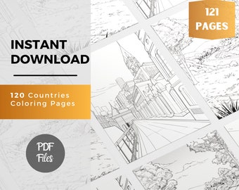 120 Countries Coloring Pages Printable Coloring Book | Coloring Pages for Kids & Adults | Printable Digital Coloring | Islamic Coloring