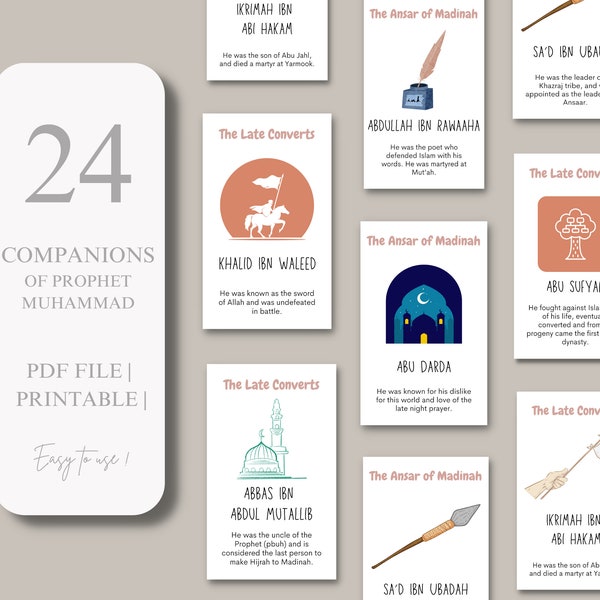 24 Companions of Prophet Muhammad Flashcards | Islamic Pre School | Digital Print | Montessori Furniture