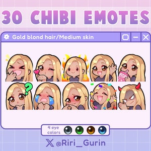 SUPER SET Cute Girl Chibi emotes medium skin/gold blonde hair for Twitch/Discord/Youtube Kawaii emote pack streaming image 4