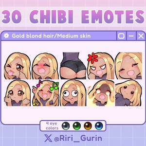 SUPER SET Cute Girl Chibi emotes medium skin/gold blonde hair for Twitch/Discord/Youtube Kawaii emote pack streaming image 5
