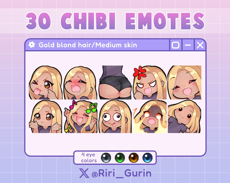 SUPER SET Cute Girl Chibi emotes medium skin/gold blonde hair for Twitch/Discord/Youtube Kawaii emote pack streaming image 5