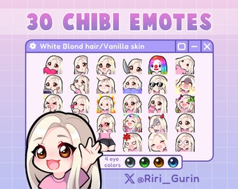 SUPER SET Cute Girl Chibi emotes (vanilla skin/white blonde hair)  for Twitch/Discord/Youtube | Kawaii | emote pack streaming