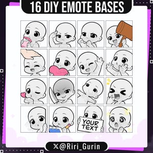 16 chibi-emotebases PSD | Emote-basispakket | Zelfgemaakte Twitch- en Discord-emoties | P2U | Vol. 1