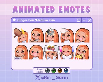 SUPER SET Cute Girl Chibi Animated emotes (medium skin/ginger hair)  for Twitch/Discord/Youtube | Kawaii | emote pack gaming streaming