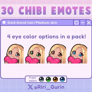 SUPER SET Cute Girl Chibi emotes medium skin/gold blonde hair for Twitch/Discord/Youtube Kawaii emote pack streaming image 2
