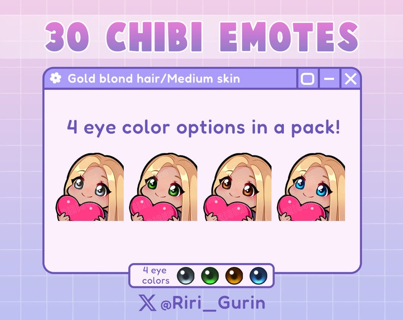 SUPER SET Cute Girl Chibi emotes medium skin/gold blonde hair for Twitch/Discord/Youtube Kawaii emote pack streaming image 2