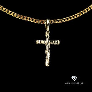 14K Bonded Gold Necklace with Nugget Cross Charm, Best Unisex Christmas Gift for Men, Women, Girlfriend, Boyfriend,Bestfriend with Gift Box