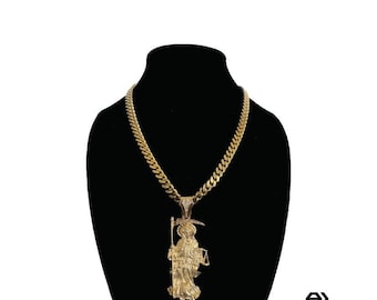 Grim Reaper Pendant on 10mm Gold Cuban Chain