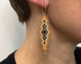 Long Seed Bead Earring - Color block - Long Earrings - Fun Earrings - Multicolor  - Long Seed Bead Earrings - Statement Earrings