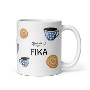 Fika mug with Hygge design, gift idea Sweden, Scandinavian ceramic mug for coffee & tea