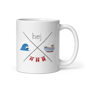 Ceramic mug hej Denmark, Scandinavian coffee mug, gift idea, printed on both sides for right- and left-handed people