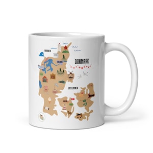 Keramiktasse Dänemark Landkarte | Geschenk für Rechts- und Linkshänder | Skandinavische Kaffeetasse