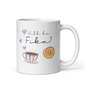 Fika ceramic mug with cinnamon roll, hygge gift Sweden, double-sided printed coffee mug, Scandinavia